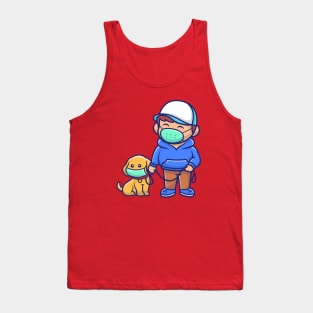 Cute Boy With Dog Wearing Mask Cartoon Tank Top